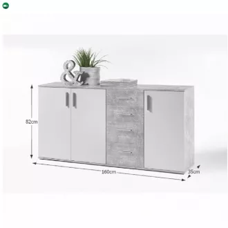Komód, fehér/beton, POPPY 3