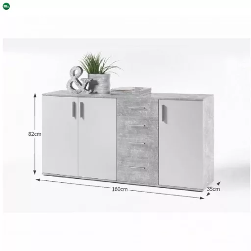 Komód, fehér/beton, POPPY 3