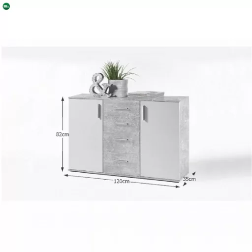 Komód, fehér/beton, POPPY 5