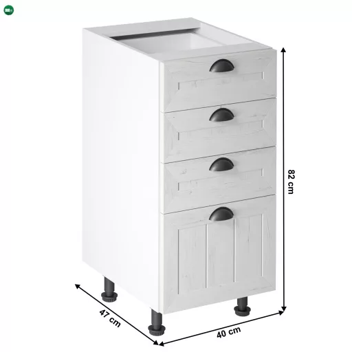 Alsószekrény négy fiókkal D40S4, fehér/sosna andersen, PROVANCE
