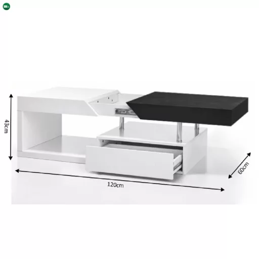 Dohányzó asztal, fehér fény/szürke fa design, MELIDA