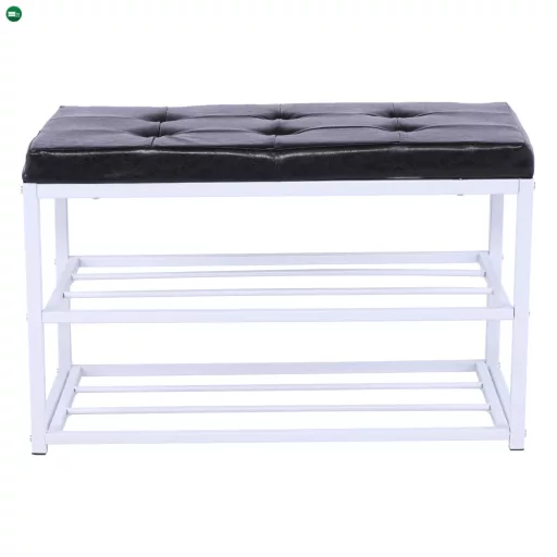Cipőtároló pad, fekete/fehér, LYROS