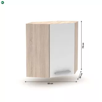   Felső sarokszekrény 1DV, tölgy sonoma/fehér, univerzális, NOVA PLUS NOPL-013-OH