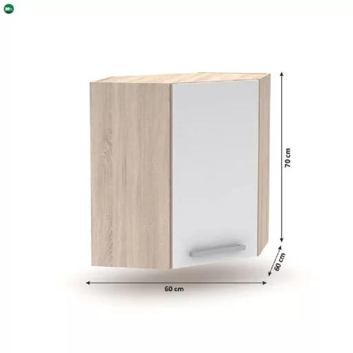 Felső sarokszekrény 1DV, tölgy sonoma/fehér, univerzális, NOVA PLUS NOPL-013-OH