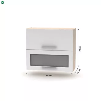   Billenő felsőszekrény üveggel 2DV, tölgy sonoma/fehér, NOVA PLUS NOPL-016-OH