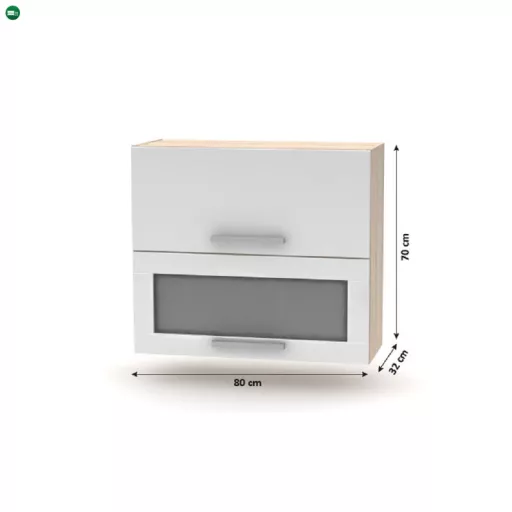 Billenő felsőszekrény üveggel 2DV, tölgy sonoma/fehér, NOVA PLUS NOPL-016-OH