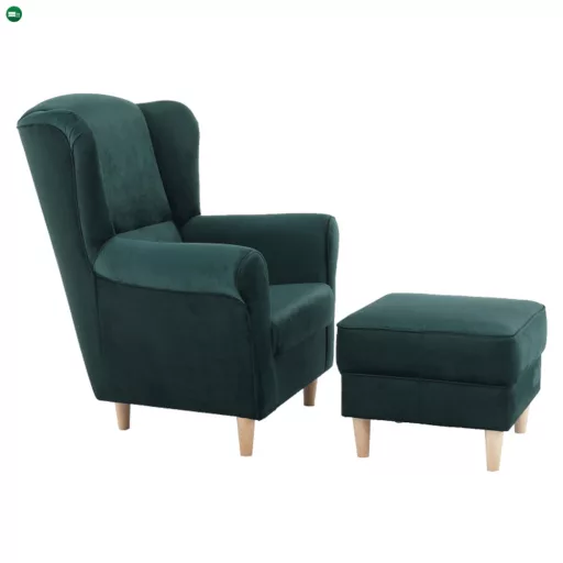 Füles fotel puffal, szövet smaragd, ASTRID