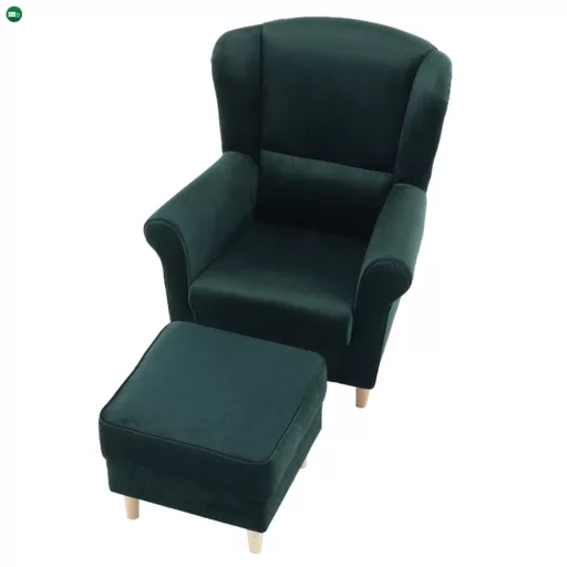 Füles fotel puffal, szövet smaragd, ASTRID