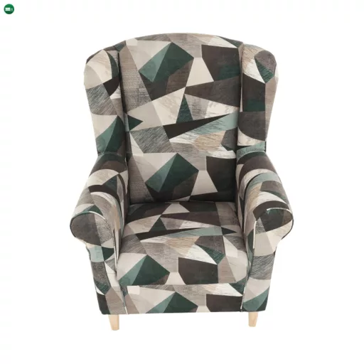 Füles fotel puffal, szövet barna-zöld minta, ASTRID