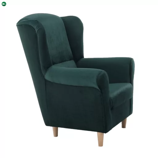 Füles fotel, szövet smaragd, CHARLOT