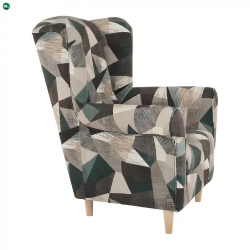 Füles fotel, szövet barna-zöld minta, CHARLOT