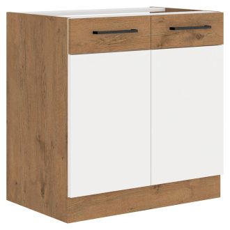   Mosogató szekrény, fehér magasfényű HG/ lancelot tölgy, VEGA 80 ZL 2F BB