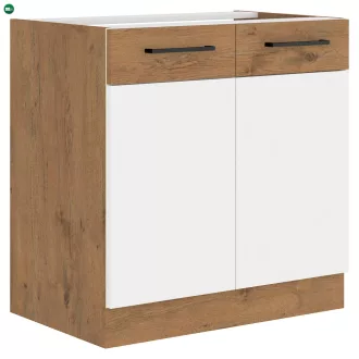   Mosogató szekrény, fehér magasfényű HG/ lancelot tölgy, VEGA 80 ZL 2F BB