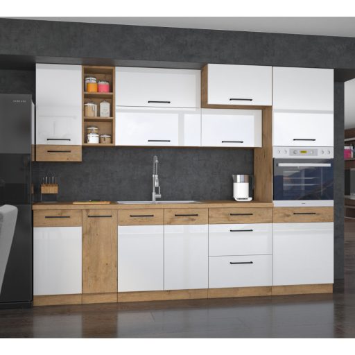 Mosogató szekrény, fehér magasfényű HG/ lancelot tölgy, VEGA 80 ZL 2F BB