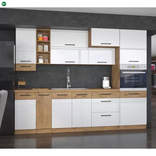 Mosogató szekrény, fehér magasfényű HG/ lancelot tölgy, VEGA 80 ZL 2F BB