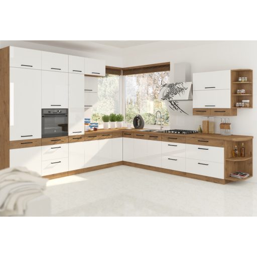 Mosogató szekrény, fehér magasfényű HG/ lancelot tölgy, VEGA 80 ZL 2F BB