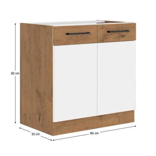 Mosogató szekrény, fehér magasfényű HG/ lancelot tölgy, VEGA 80 ZL 2F BB