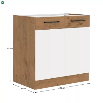   Alsó szekrény, lancelot tölgy/ fehér extra magas fényű HG, VEGA 80 D 2F BB