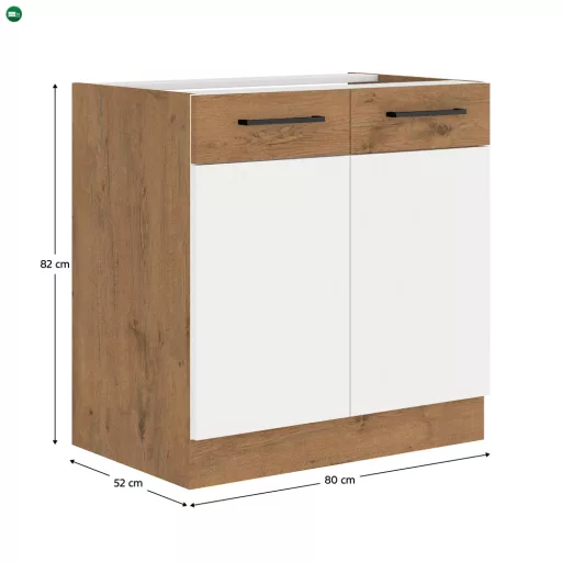 Alsó szekrény, lancelot tölgy/ fehér extra magas fényű HG, VEGA 80 D 2F BB