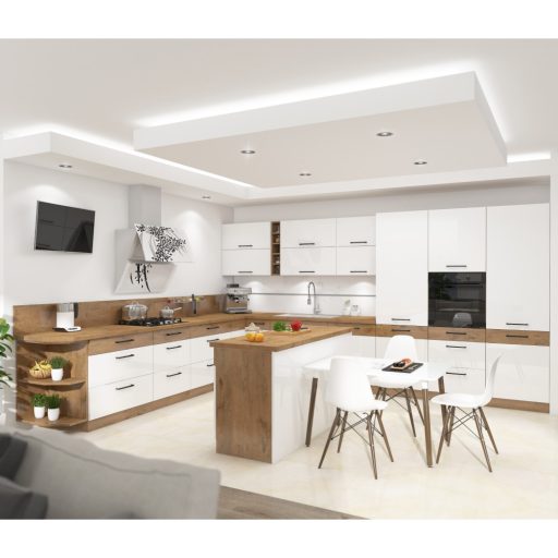 Alsó sarokszekrény, extra magasfényű Hg/lancelot tölgy, VEGA 90X90 DN 1F BB
