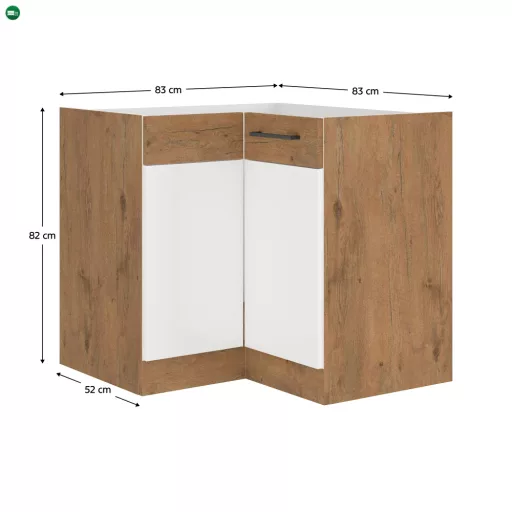Alsó sarokszekrény, extra magasfényű Hg/lancelot tölgy, VEGA 90X90 DN 1F BB