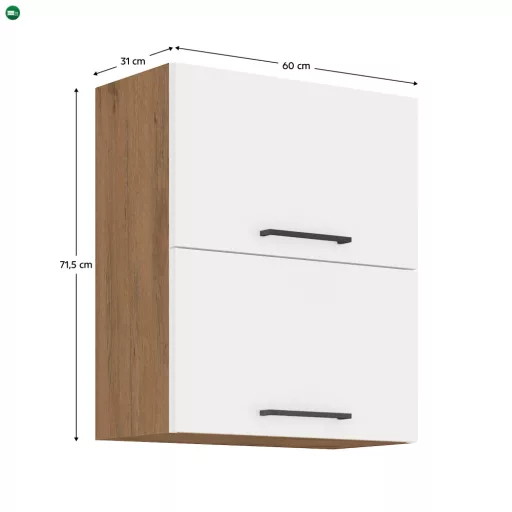 Felső szekrény, lancelot tölgy / fehér extra magas fényű HG, VEGA 60 GU-72 2F