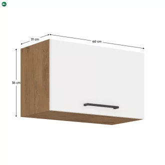   Felső szekrény, lancelot tölgy / fehér extra magas fényű HG, VEGA 60 GU-36 1F