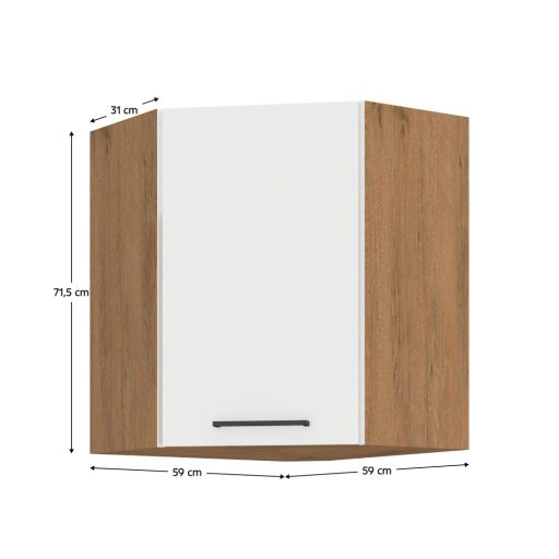 Felső sarokszekrény, lancelot tölgy / fehér extra magas fényű HG, VEGA 58x58 GN-72  1F