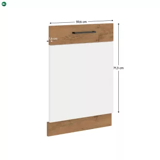   Ajtó beépített mosogatógépre , lancelot tölgy/ fehér extra magas fényű HG, VEGA ZM 713x596