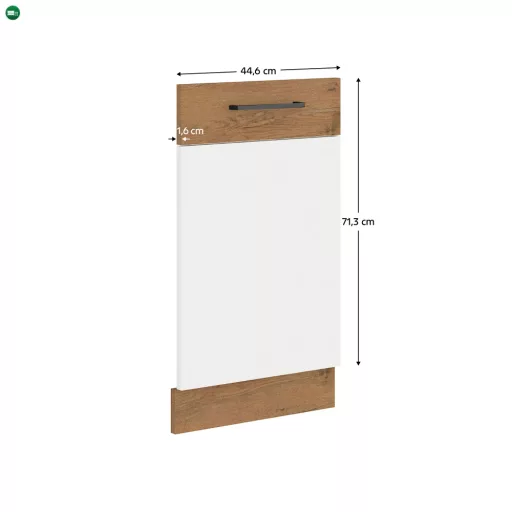 Ajtó beépített mosogatógépre, lancelot tölgy/ fehér extra magas fényű HG, VEGA ZM 713x446