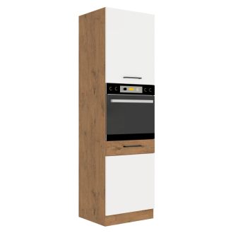   Magas szekrény beépített sütőnek, lancelot tölgy/ fehér extra magas fényű HG, VEGA 60 DP-210 2F
