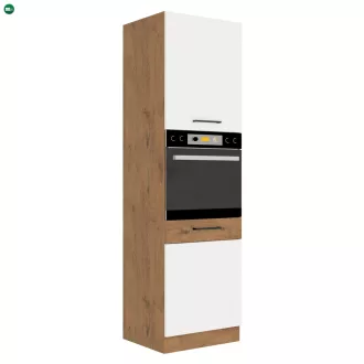   Magas szekrény beépített sütőnek, lancelot tölgy/ fehér extra magas fényű HG, VEGA 60 DP-210 2F