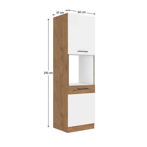 Magas szekrény beépített sütőnek, lancelot tölgy/ fehér extra magas fényű HG, VEGA 60 DP-210 2F