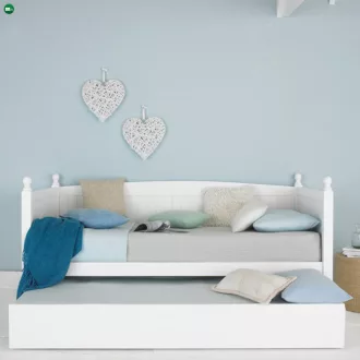   Ágy pótággyal, tűnyalábos fenyőfa, fehér, 90x200, GLAMIS