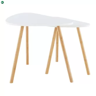 Két dohányzóasztal szett, fehér/természetes, BISMAK