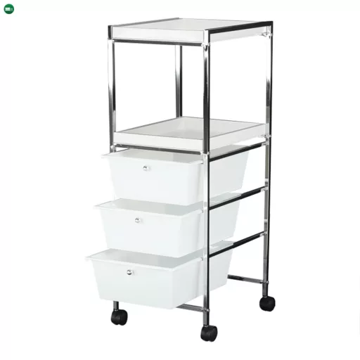 Kerekes polc, fehér/króm, CORFU