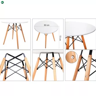 Étkezőasztal, fehér/bükk, átmérő 60 cm, GAMIN NEW 60
