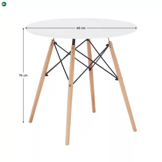 Étkezőasztal, fehér/bükk, átmérő 60 cm, GAMIN NEW 60