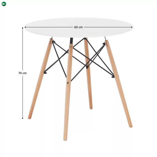 Étkezőasztal, fehér/bükk, átmérő 60 cm, GAMIN NEW 60