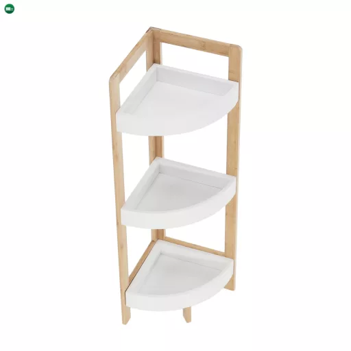 Sarokpolc, fehér/természetes bambusz, FONG