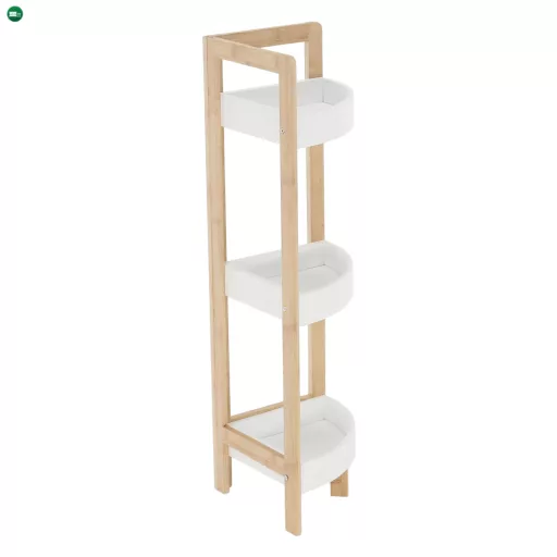 Sarokpolc, fehér/természetes bambusz, FONG