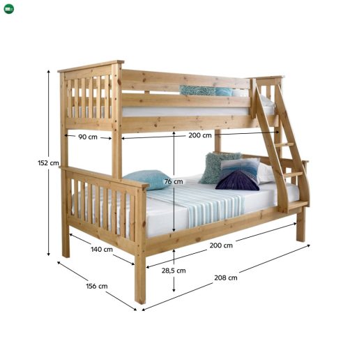 Kinyitható emeleteságy, természetes tűnyalábos fenyő, LUINI