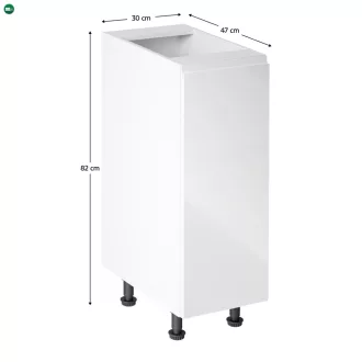   Alsószekrény, fehér/fehér extra magasfényű, jobbos, AURORA D30