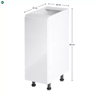   Alsószekrény, fehér/fehér extra magasfényű, balos, AURORA D30