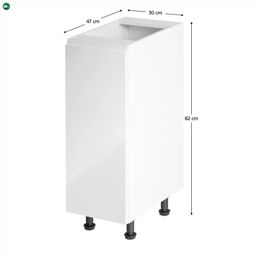 Alsószekrény, fehér/fehér extra magasfényű, balos, AURORA D30