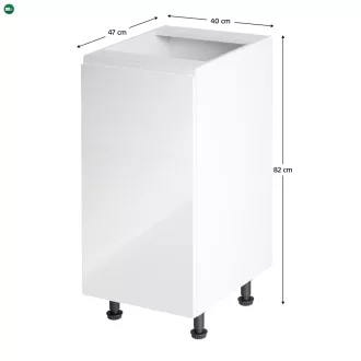   Alsószekrény, fehér/fehér extra magasfényű, balos, AURORA D40