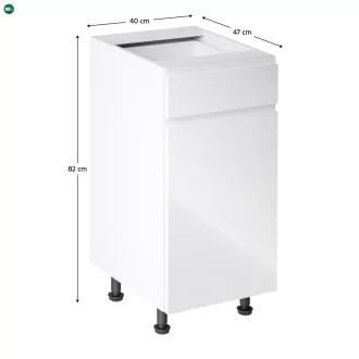   Alsószekrény, fehér/fehér extra magasfényű, jobbos, AURORA D40S1