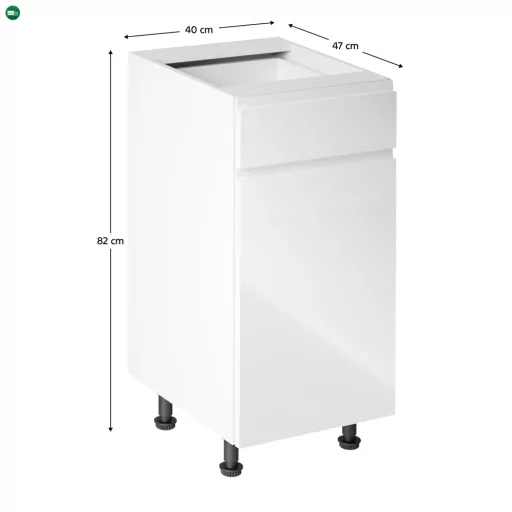 Alsószekrény, fehér/fehér extra magasfényű, jobbos, AURORA D40S1