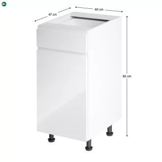   Alsószekrény, fehér/fehér extra magasfényű, balos, AURORA D40S1