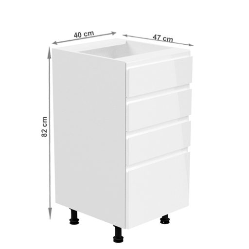 Alsószekrény, fehér/fehér extra magasfényű, AURORA D40S4